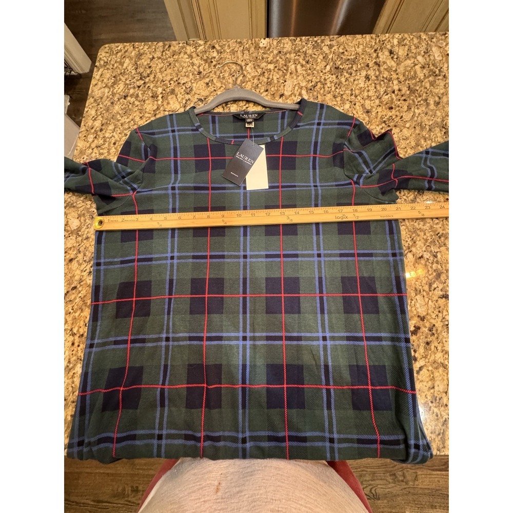 Lauren Ralph Lauren Plaid Stretch Long Sleeve Tee In Green Blue & Red Size 2X - Picture 7 of 9